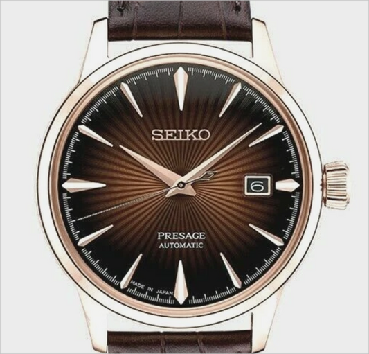 Seiko Presage Automatic Brown Leather Rose Gold Case Men’s Watch – SRPB46