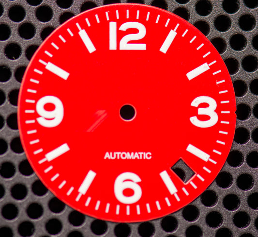 Seiko NH34/35 Aftermarket dial 28.5mm Dial, red, date 4.5h